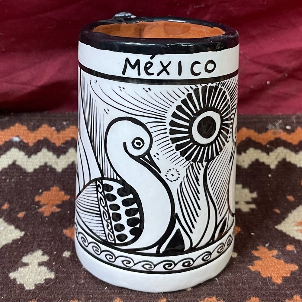 Michoacán Mexican Terra Cotta Hand Painted 20oz Swan Cactus Coffee/Michelada Mug